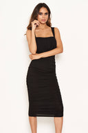 Black Square Neck Ruched Dress