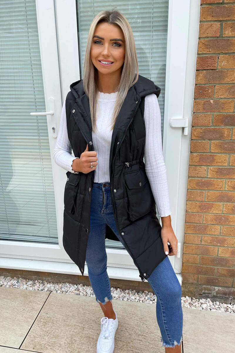 Black Square Pocket Hooded Gilet