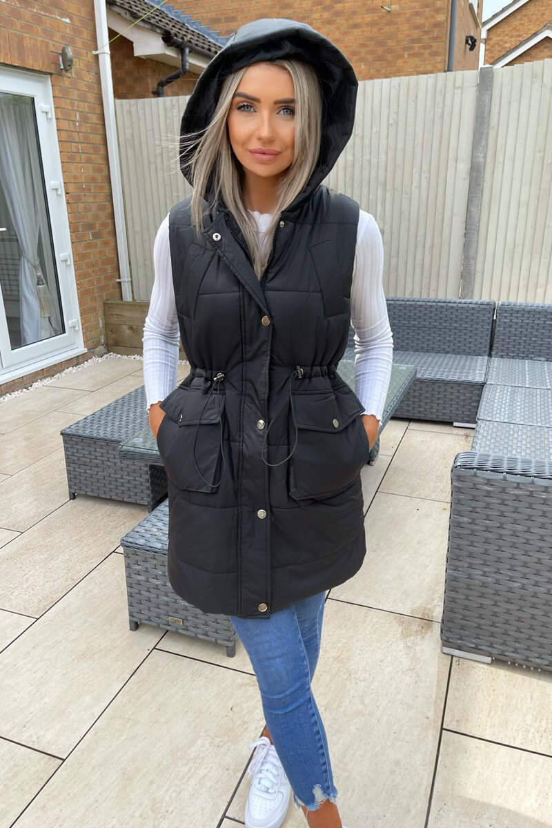 Black Square Pocket Hooded Gilet