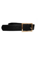 Black Squared Gold Buckle Snakeskin Belt