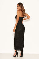 Black Strapless Ruched Sparkle Dress