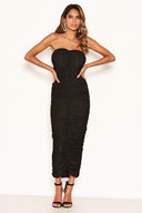 Black Strapless Ruched Sparkle Dress