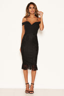 Black Strappy Lace Skirt Frill Hem Dress