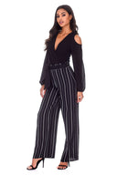 Black Striped Flared Trousers