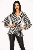 Black Striped Frill Top