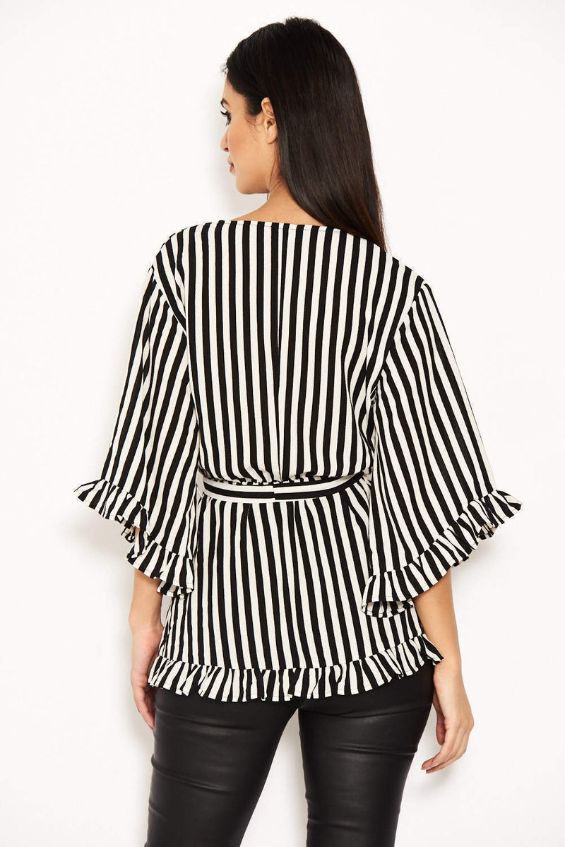 Black Striped Frill Top