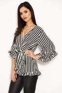 Black Striped Frill Top