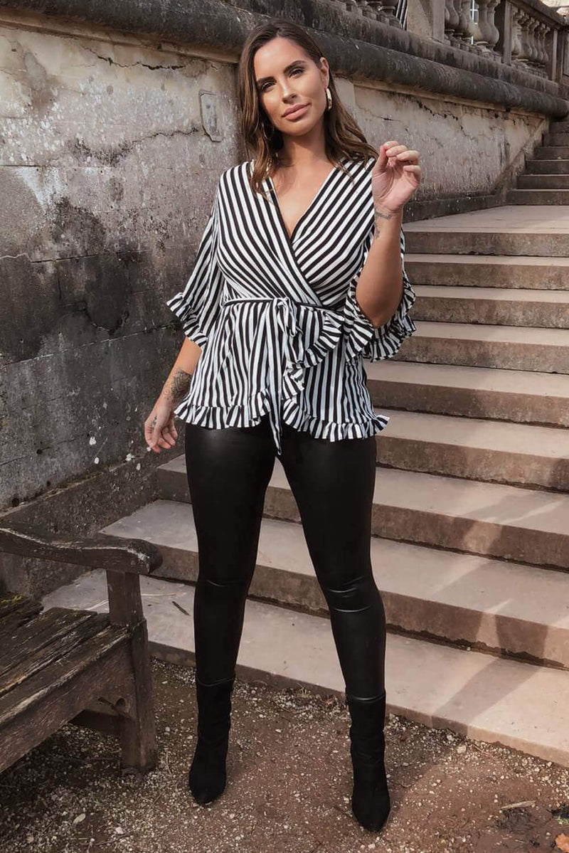 Black Striped Frill Top