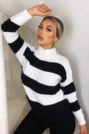 Black Striped High Neck Knit Jumper