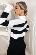 Black Striped High Neck Knit Jumper