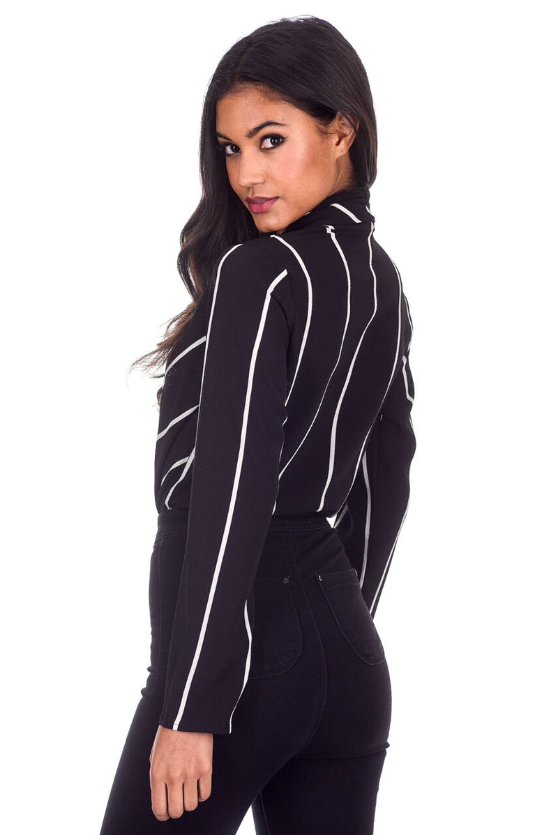 Black Striped Plunge Bodysuit