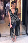 Black Striped Tie Waist Jumpsuit