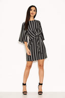 Black Striped Wrap Mini Dress With Tie Front