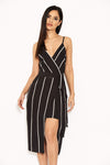 Black Striped Wrap Skirt Cut In Neck Dress