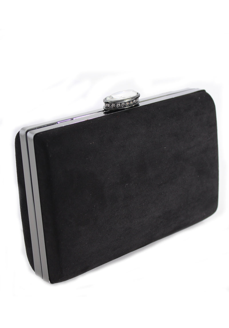 Black Suede Box Clutch with Jewel Clasp AX Paris
