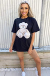 Black Teddy Print Oversized Tee