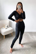 Black Tie Crop Top Lounge Set