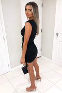 Black Tie Side Shoulder Padded Dress