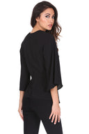 Black Tie Waist Flared Sleeve Top