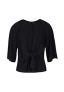 Black Tie Waist Flared Sleeve Top