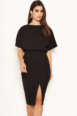 Black Tie Waist Midi Dress