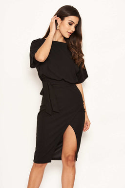 Black Tie Waist Midi Dress