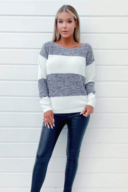 Black Twist Colour Block Striped Knitted Jumper