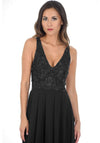 Black V Front Lace Top Maxi Dress