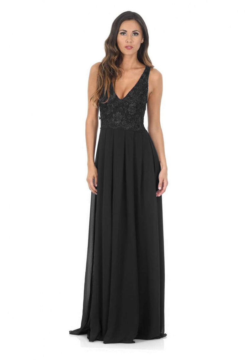 Black V Front Lace Top Maxi Dress