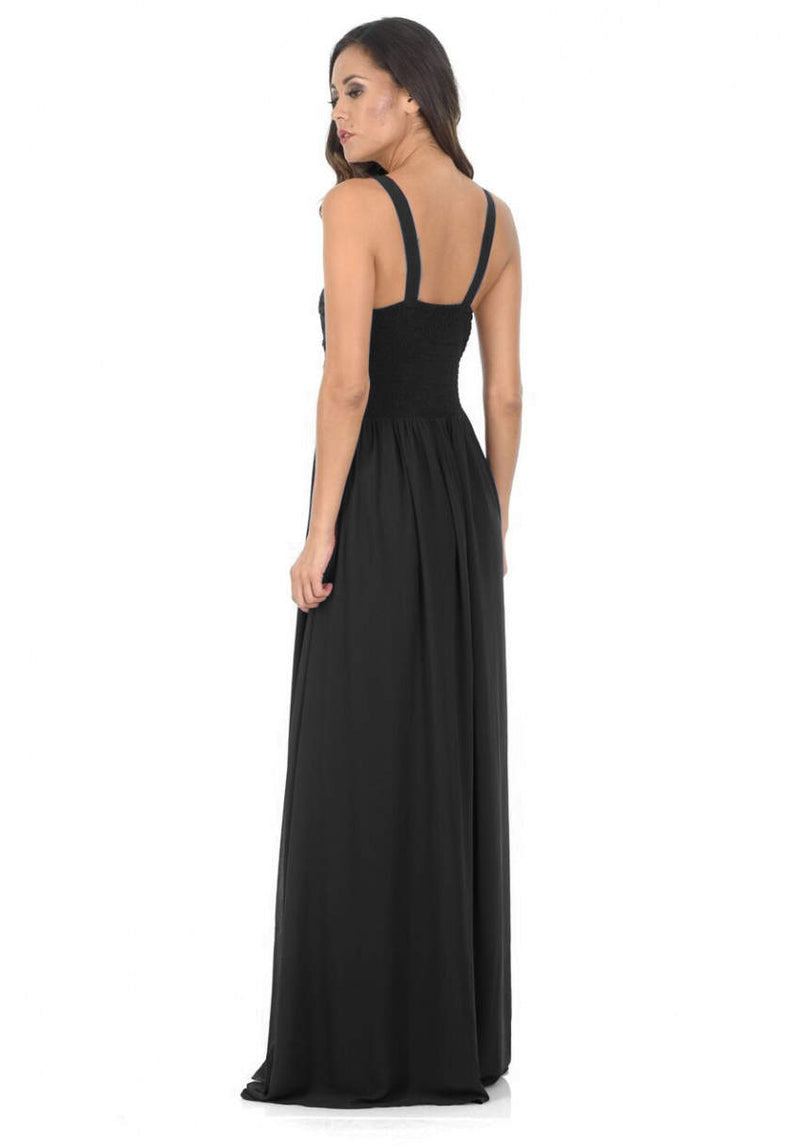 Black V Front Lace Top Maxi Dress
