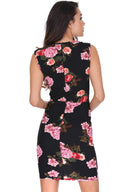 Black V Neck Floral Mini Dress