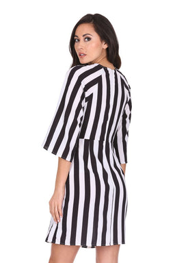 Black & White Striped Tie Waist Dress