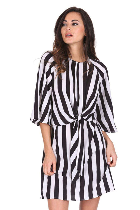Black & White Striped Tie Waist Dress
