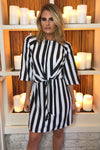Black & White Striped Tie Waist Dress