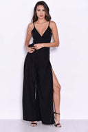 Black Wide Leg Thigh Split Jumpsuit