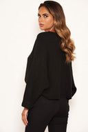 Black Wide Sleeve Cropped Knit Jumper