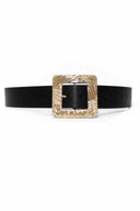 Black Wide Waist Belt With Giant Gold Buckle