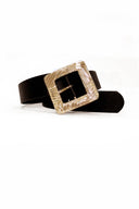 Black Wide Waist Belt With Giant Gold Buckle