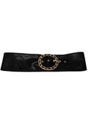 Black Wide Waist Belt With Statement Gold Buckle