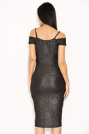 Black Wrap Front Sparkle Dress