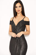 Black Wrap Front Sparkle Dress