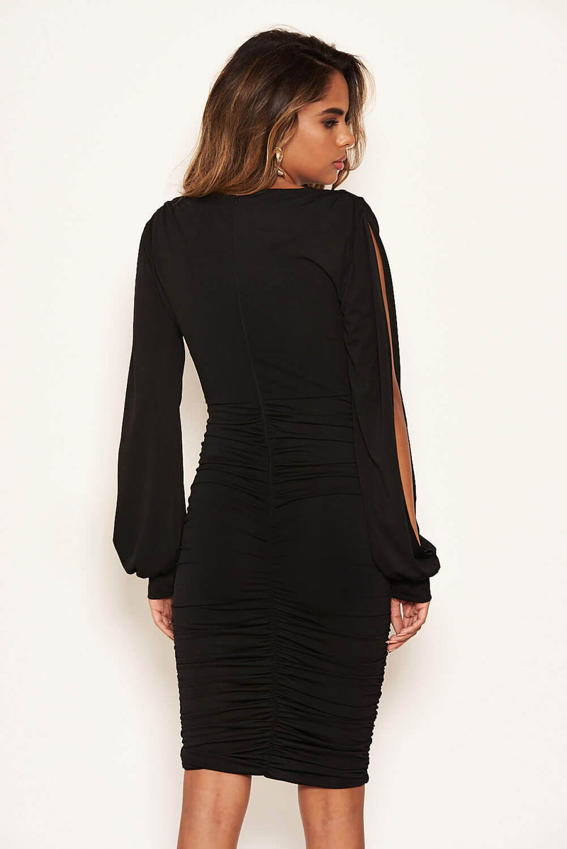 Emaline Ruched Bodycon Dress in Black