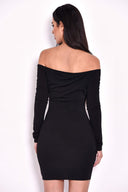 Black Slinky Off The Shoulder Wrap Dress