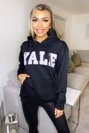 Black YALE Printed Hoodie