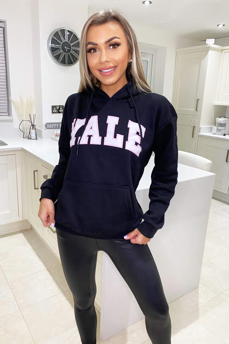 Black YALE Printed Hoodie