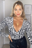 Black Zebra Print Wrap Bodysuit