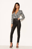 Black Zebra Print Wrap Bodysuit