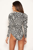 Black Zebra Print Wrap Bodysuit