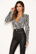 Black Zebra Print Wrap Bodysuit