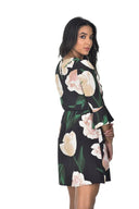 Black Floral Flared Sleeve Dress